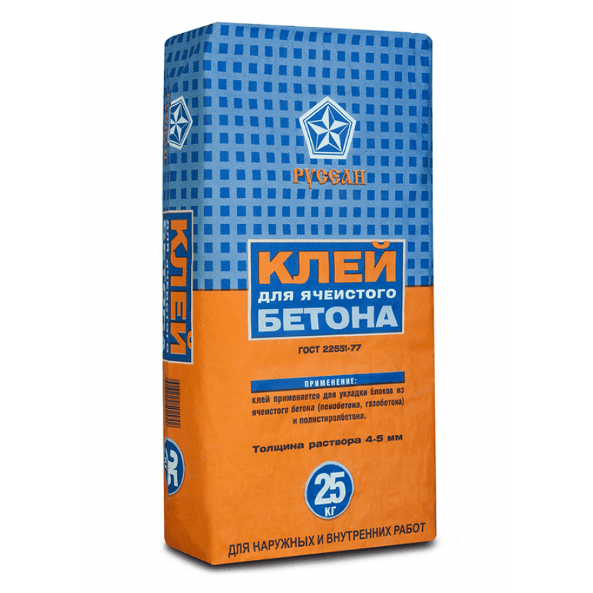 Клей для ячеистого бетона (для пеноблоков) Русеан, 25 кг